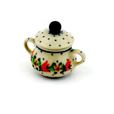 Polish Pottery Mini Sugar Bowl 2&quot; Dotted Floral Wreath UNIKAT