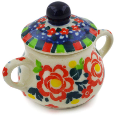 Polish Pottery Mini Sugar Bowl 2&quot; Floral Puzzles UNIKAT