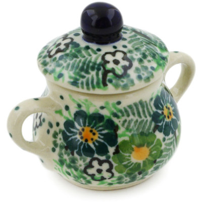 Polish Pottery Mini Sugar Bowl 2&quot; Green Wreath UNIKAT