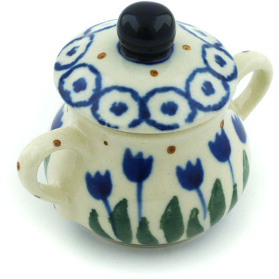 Polish Pottery Mini Sugar Bowl 2&quot; Water Tulip