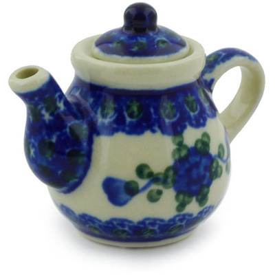 Polish Pottery Mini Tea Pot 2&quot; Blue Poppies