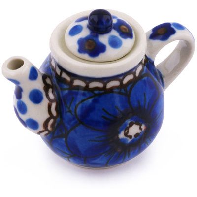 Polish Pottery Mini Tea Pot 2&quot; Cobalt Poppies UNIKAT