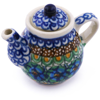 Polish Pottery Mini Tea Pot 2&quot; Mardi Gras UNIKAT