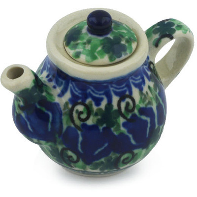 Polish Pottery Mini Tea Pot 2&quot; Midnight Iris UNIKAT