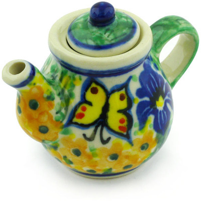 Polish Pottery Mini Tea Pot 2&quot; Spring Garden UNIKAT