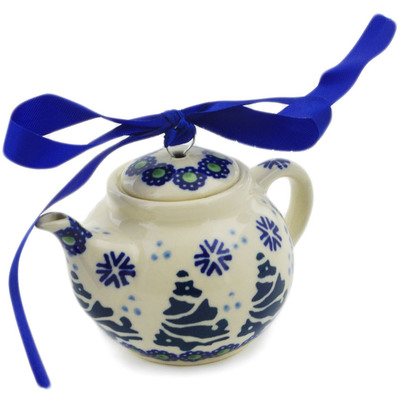 Polish Pottery Mini Tea Pot 4&quot; Falling Snowflakes