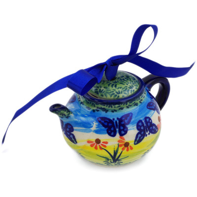 Polish Pottery Mini Tea Pot 4&quot; Flying Butterfly UNIKAT