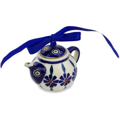 Polish Pottery Mini Tea Pot 4&quot; Peacock