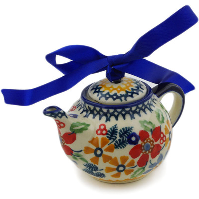 Polish Pottery Mini Tea Pot 4&quot; Ruby Bouquet UNIKAT