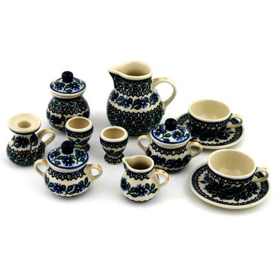 Polish Pottery Mini Tea Set 3&quot; Blue Chicory