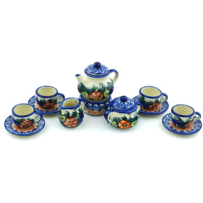Polish Pottery Mini Tea Set 3&quot; Butterfly Splendor