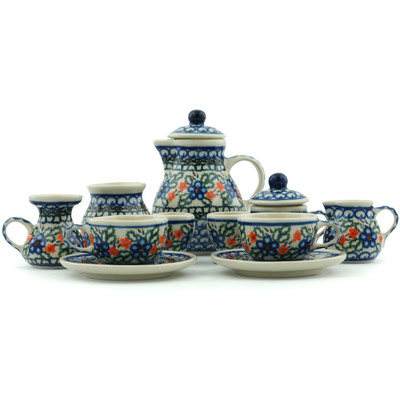 Polish Pottery Mini Tea Set 3&quot; Cobblestone Garden