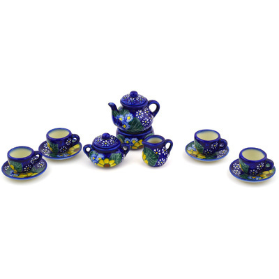 Polish Pottery Mini Tea Set 3&quot; Floral Fruit Basket UNIKAT