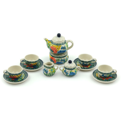 Polish Pottery Mini Tea Set 3&quot; Garden Delight UNIKAT