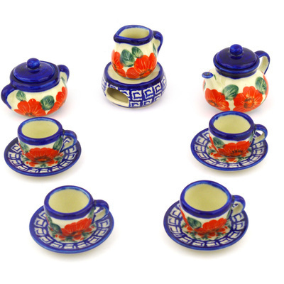 Polish Pottery Mini Tea Set 3&quot; Happiness UNIKAT