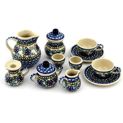 Polish Pottery Mini Tea Set 3&quot; Lancaster Rose
