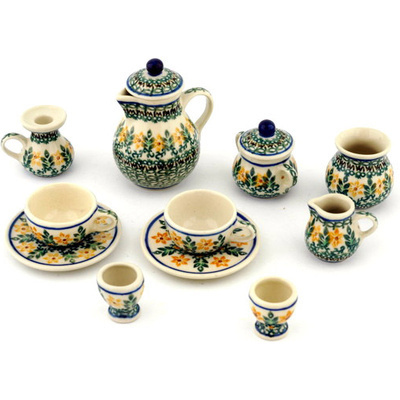 Polish Pottery Mini Tea Set 3&quot; Morning Blossoms