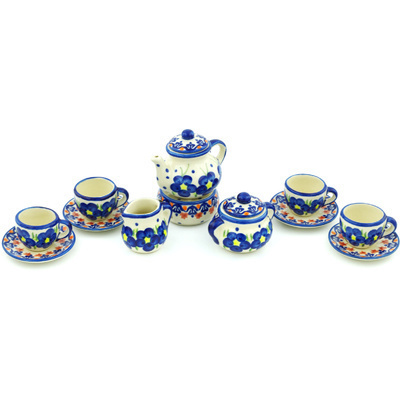 Polish Pottery Mini Tea Set 3&quot; Passion Poppy