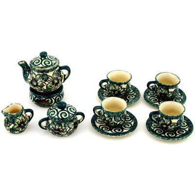 Polish Pottery Mini Tea Set 4&quot; Gratuitous Greens UNIKAT