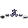 Polish Pottery Mini Tea Set 4&quot; Peacock Leaves