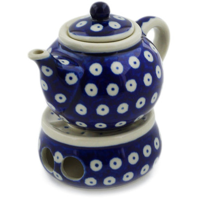 Polish Pottery Mini Teapot with Heater 4&quot; Blue Eyes