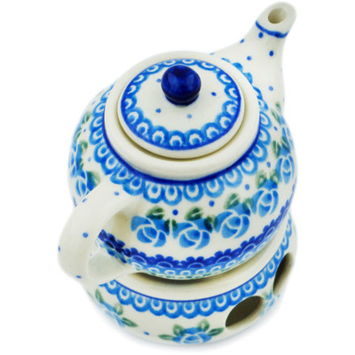 Polish Pottery Mini Teapot with Heater 4&quot; Cabbage Rose