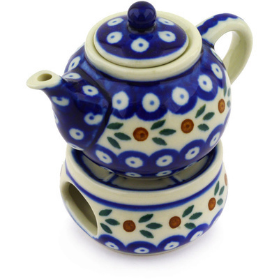 Polish Pottery Mini Teapot with Heater 4&quot; Mosquito