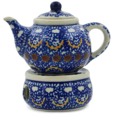 Polish Pottery Mini Teapot with Heater 4&quot; Odysseus