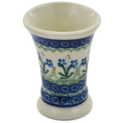 Polish Pottery Mini Vase 2&quot; Blue Daisy Circle