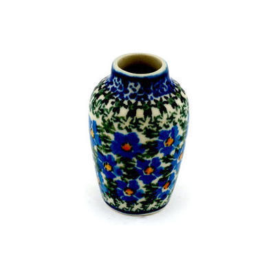 Polish Pottery Mini Vase 2&quot; Blue Daisy Dream UNIKAT