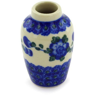 Polish Pottery Mini Vase 2&quot; Blue Poppies
