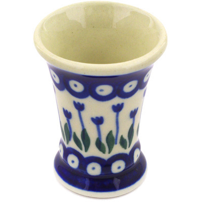 Polish Pottery Mini Vase 2&quot; Blue Tulip Peacock