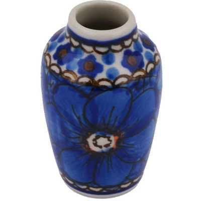 Polish Pottery Mini Vase 2&quot; Cobalt Poppies UNIKAT