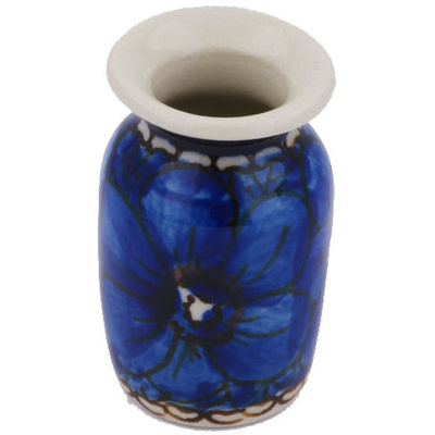 Polish Pottery Mini Vase 2&quot; Cobalt Poppies UNIKAT