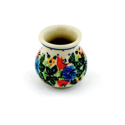 Polish Pottery Mini Vase 2&quot; Dotted Floral Wreath UNIKAT