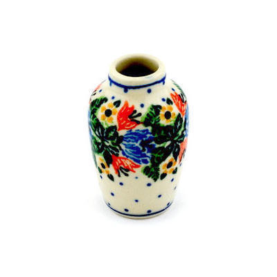 Polish Pottery Mini Vase 2&quot; Dotted Floral Wreath UNIKAT