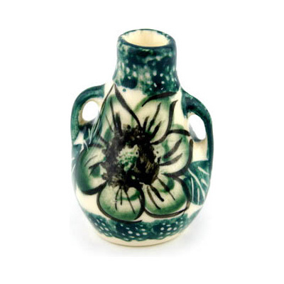 Polish Pottery Mini Vase 2&quot; Gratuitous Greens UNIKAT