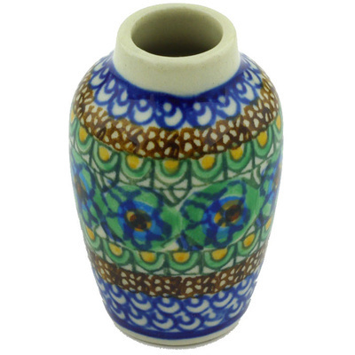 Polish Pottery Mini Vase 2&quot; Mardi Gras UNIKAT
