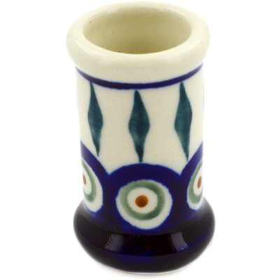 Polish Pottery Mini Vase 2&quot; Peacock Leaves
