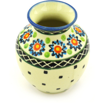 Polish Pottery Mini Vase 4&quot; Sunburt Circle