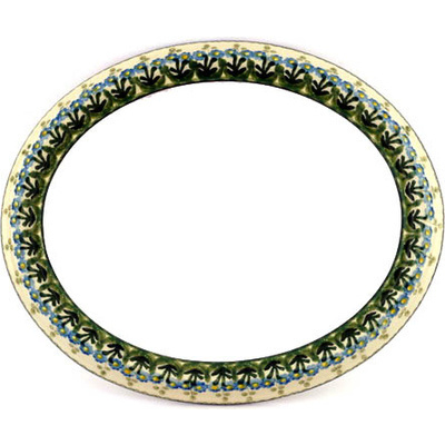 Polish Pottery Mirror Frame 13&quot; Blue Daisy Circle