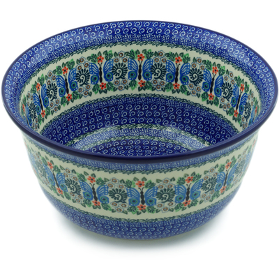 Polish Pottery Mixing Bowl 12-inch (8 quarts) Blue Butterfly Brigade UNIKAT