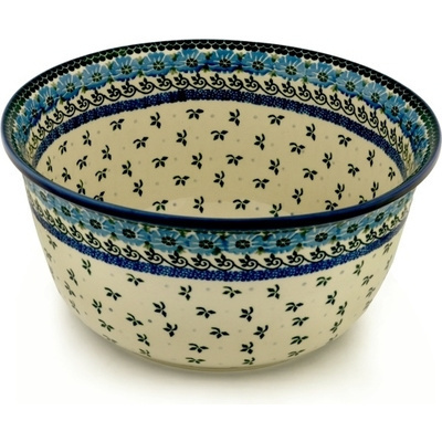 Polish Pottery Mixing Bowl 12-inch (8 quarts) Blue Poppy Chain