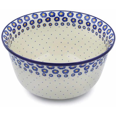 Polish Pottery Mixing Bowl 12-inch (8 quarts) Blue Zinnia