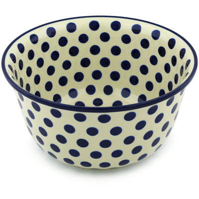 Polish Pottery Mixing Bowl 12-inch (8 quarts) Bold Blue Dots