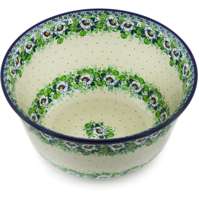 Polish Pottery Mixing Bowl 12-inch (8 quarts) Daisies Wreath UNIKAT