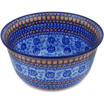 Polish Pottery Mixing Bowl 12-inch (8 quarts) Dancing Blue Poppies UNIKAT