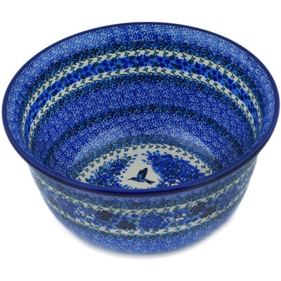 Polish Pottery Mixing Bowl 12-inch (8 quarts) Hummingbird Blue UNIKAT