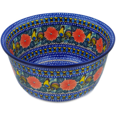 Polish Pottery Mixing Bowl 12-inch (8 quarts) Summer Rooster UNIKAT