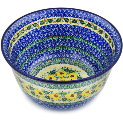 Polish Pottery Mixing Bowl 12-inch (8 quarts) Yellow Garden UNIKAT